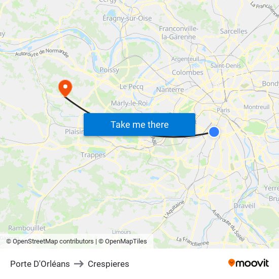 Porte D'Orléans to Crespieres map