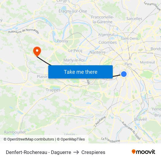 Denfert-Rochereau - Daguerre to Crespieres map