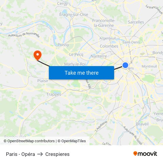 Paris - Opéra to Crespieres map