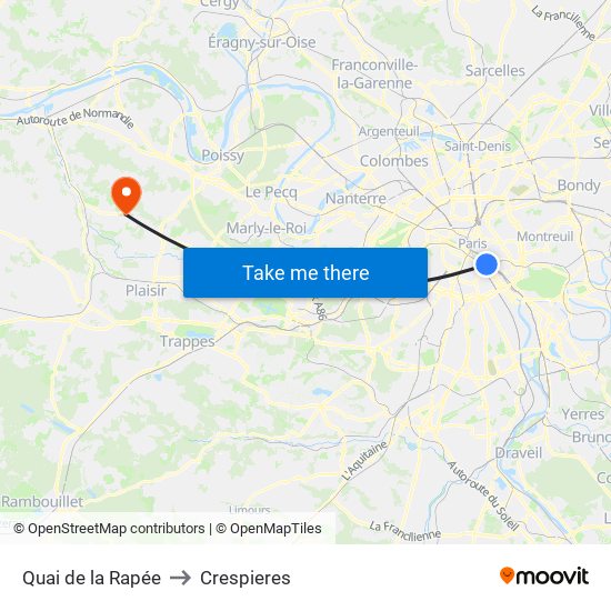 Quai de la Rapée to Crespieres map