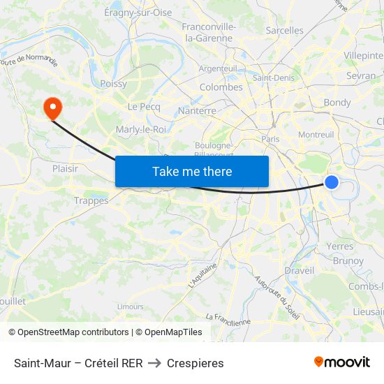 Saint-Maur – Créteil RER to Crespieres map