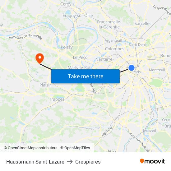 Haussmann Saint-Lazare to Crespieres map