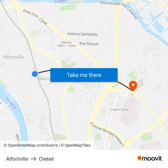 Alfortville to Creteil map
