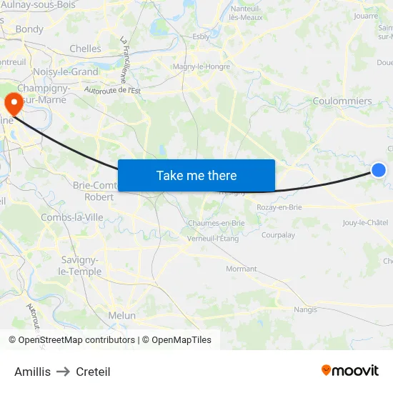 Amillis to Creteil map