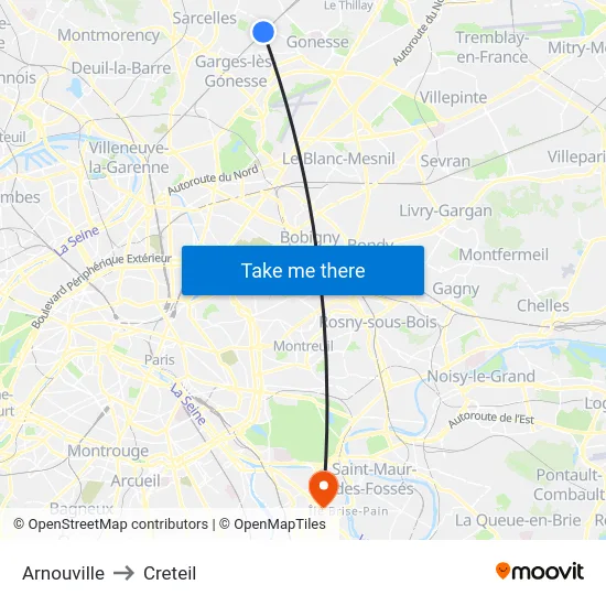 Arnouville to Creteil map