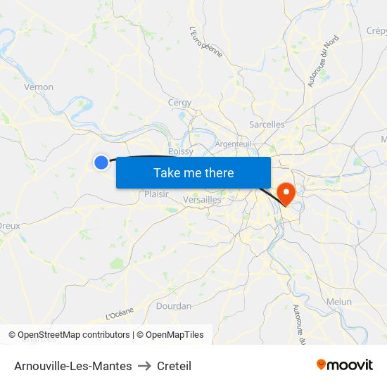 Arnouville-Les-Mantes to Creteil map