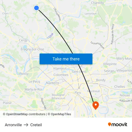 Arronville to Creteil map