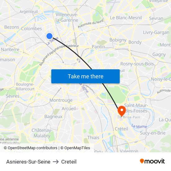 Asnieres-Sur-Seine to Creteil map