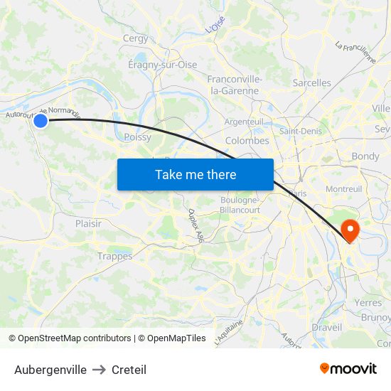 Aubergenville to Creteil map