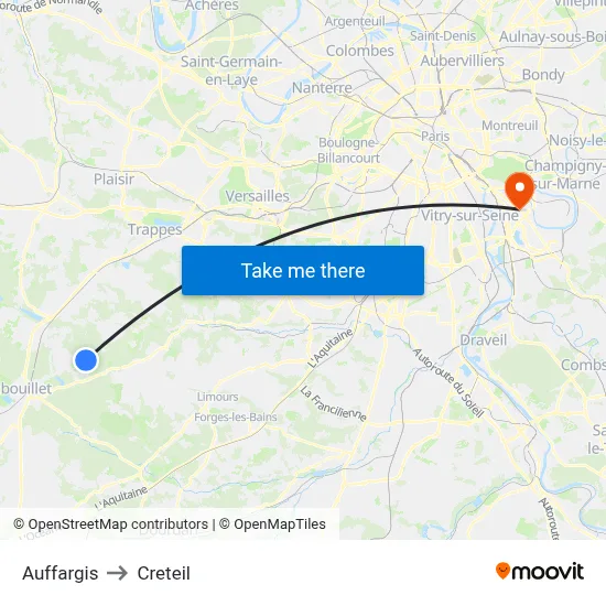 Auffargis to Creteil map