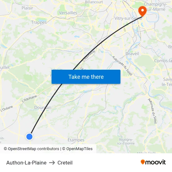 Authon-La-Plaine to Creteil map