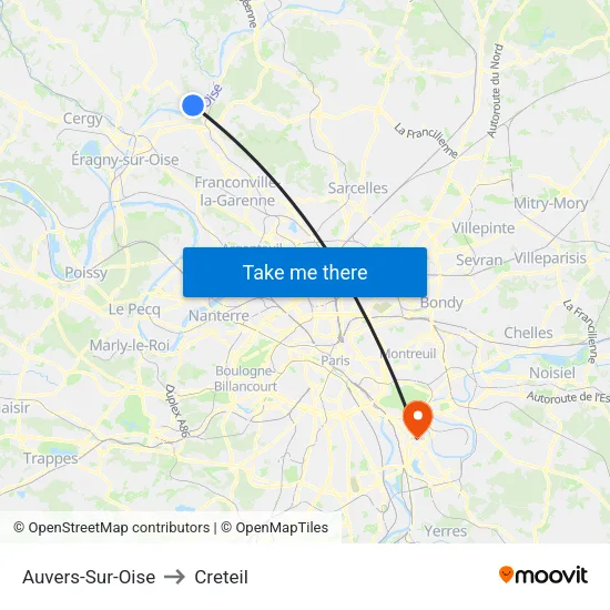 Auvers-Sur-Oise to Creteil map