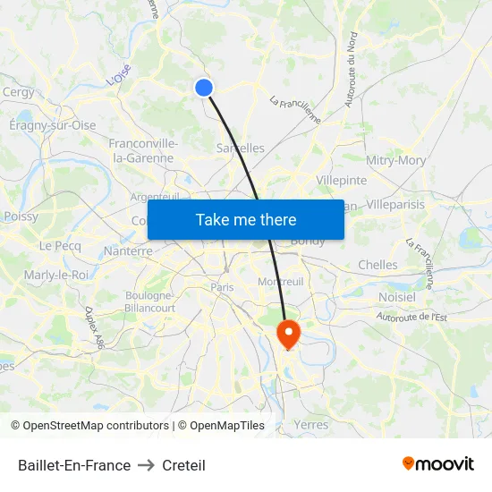 Baillet-En-France to Creteil map