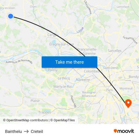 Banthelu to Creteil map