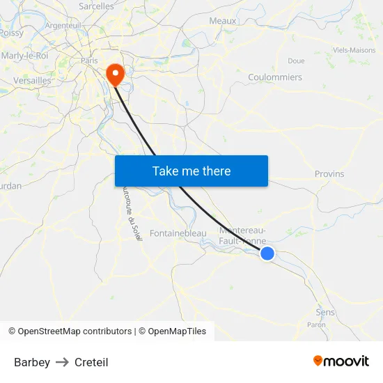 Barbey to Creteil map