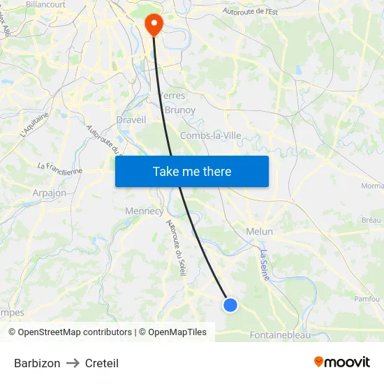 Barbizon to Creteil map