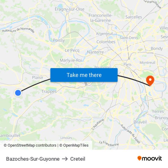 Bazoches-Sur-Guyonne to Creteil map