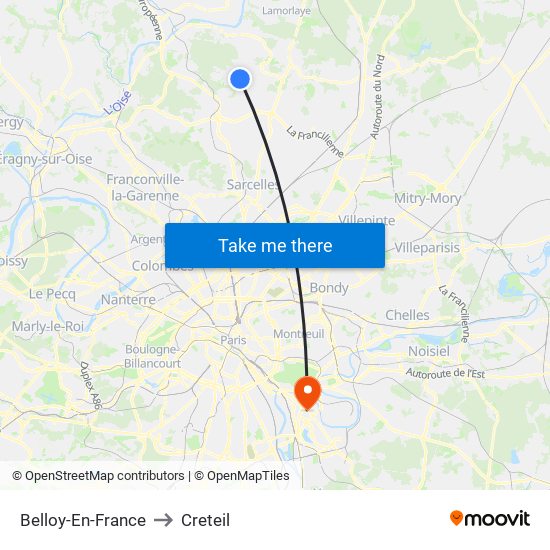 Belloy-En-France to Creteil map