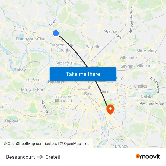 Bessancourt to Creteil map
