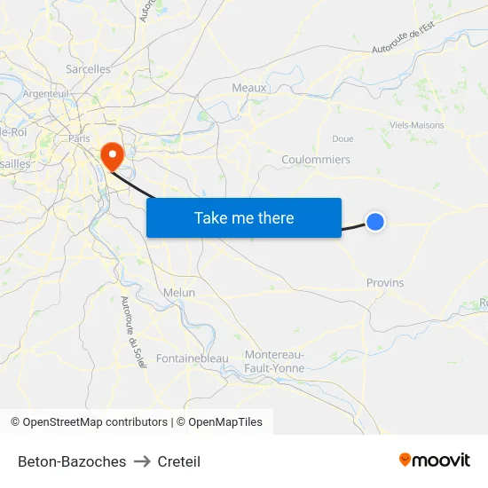Beton-Bazoches to Creteil map