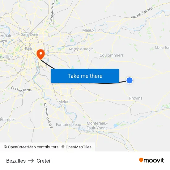 Bezalles to Creteil map