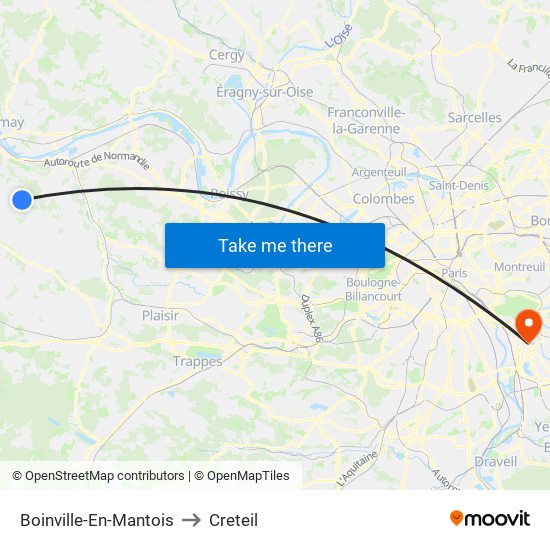 Boinville-En-Mantois to Creteil map