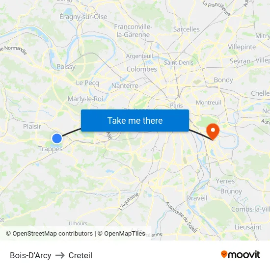 Bois-D'Arcy to Creteil map