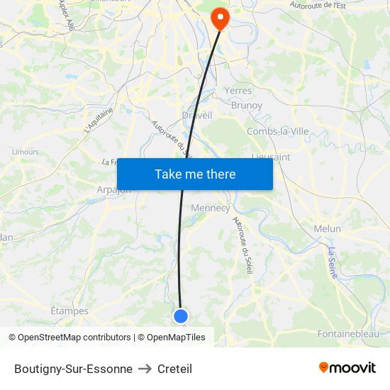 Boutigny-Sur-Essonne to Creteil map