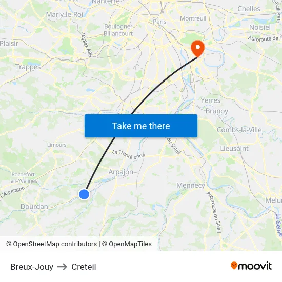 Breux-Jouy to Creteil map