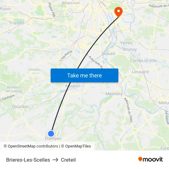 Brieres-Les-Scelles to Creteil map