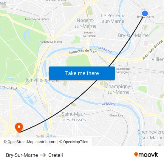 Bry-Sur-Marne to Creteil map