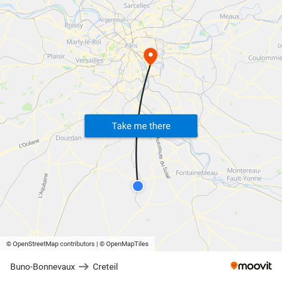 Buno-Bonnevaux to Creteil map