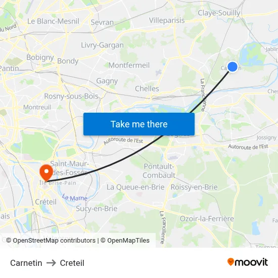 Carnetin to Creteil map