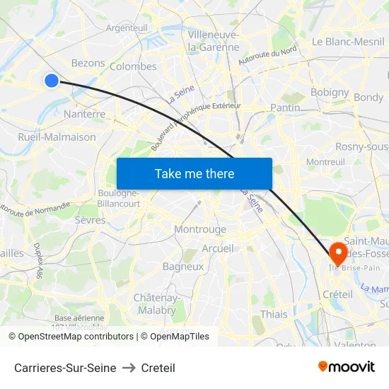 Carrieres-Sur-Seine to Creteil map