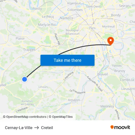 Cernay-La-Ville to Creteil map