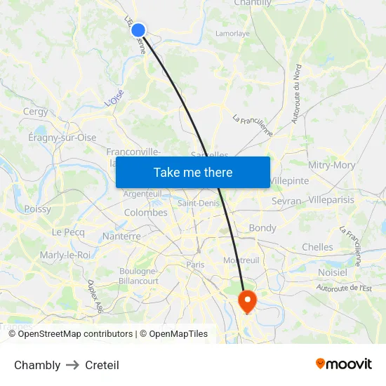Chambly to Creteil map