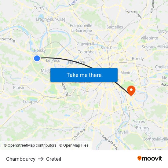 Chambourcy to Creteil map