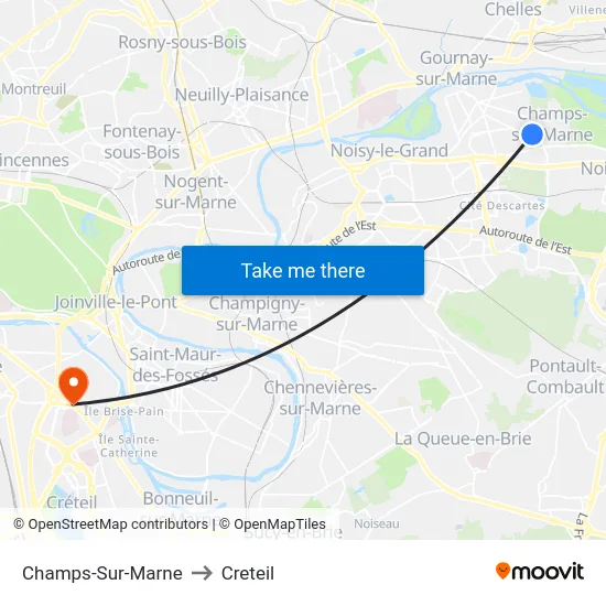 Champs-Sur-Marne to Creteil map