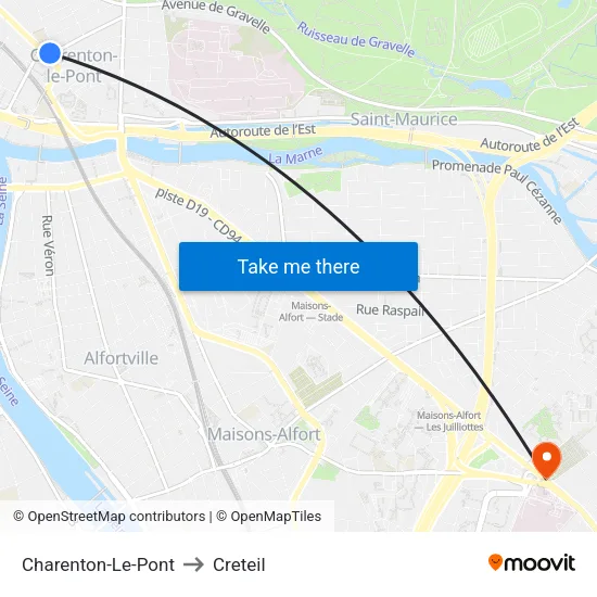 Charenton-Le-Pont to Creteil map