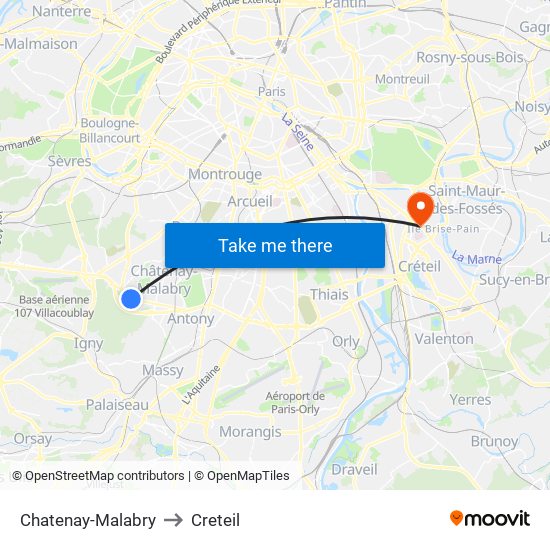 Chatenay-Malabry to Creteil map