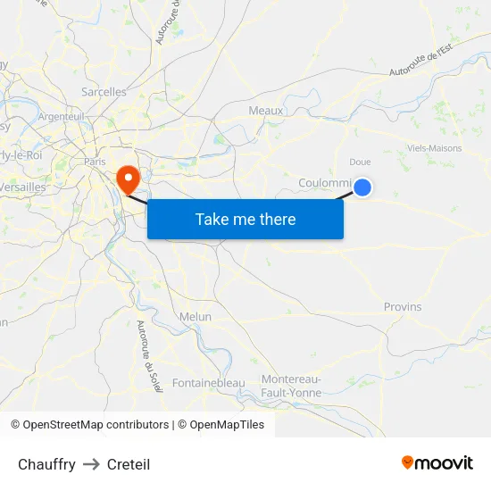 Chauffry to Creteil map