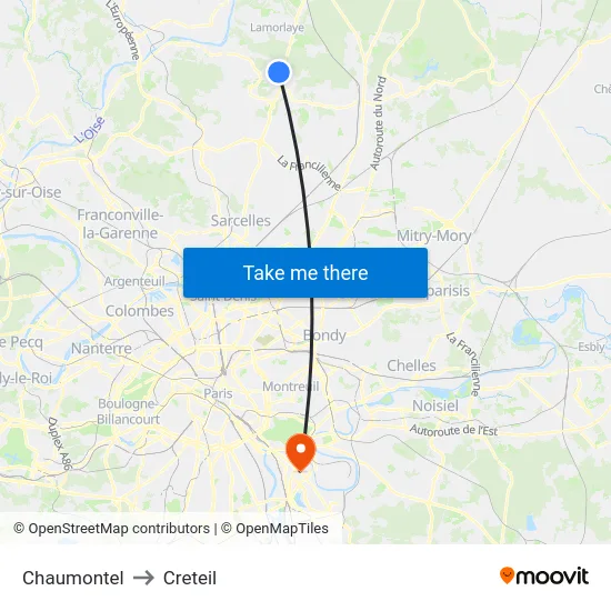 Chaumontel to Creteil map