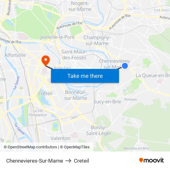 Chennevieres-Sur-Marne to Creteil map