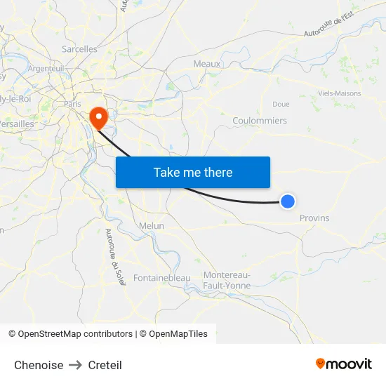 Chenoise to Creteil map