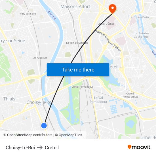 Choisy-Le-Roi to Creteil map