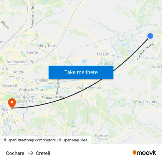 Cocherel to Creteil map