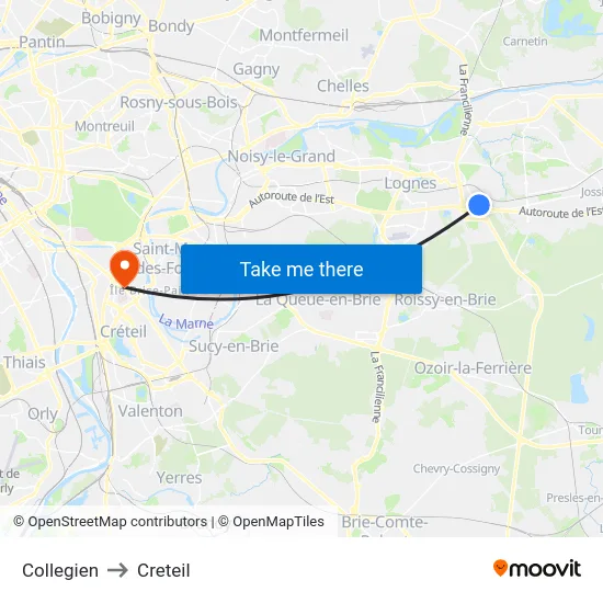 Collegien to Creteil map