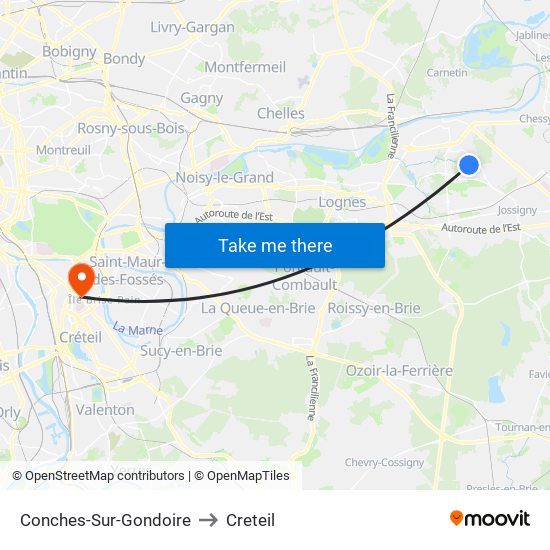 Conches-Sur-Gondoire to Creteil map