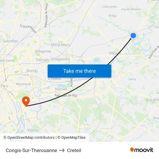 Congis-Sur-Therouanne to Creteil map