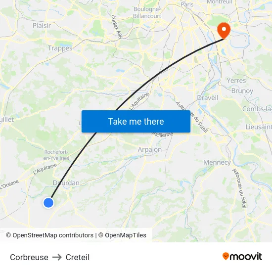 Corbreuse to Creteil map